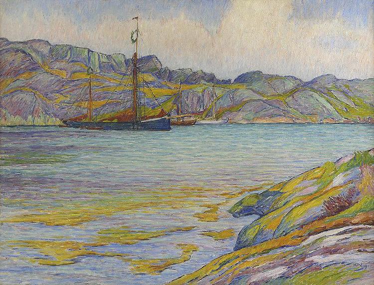 Karl Nordstrom Boats by a cliff, Kyrkesund Norge oil painting art
